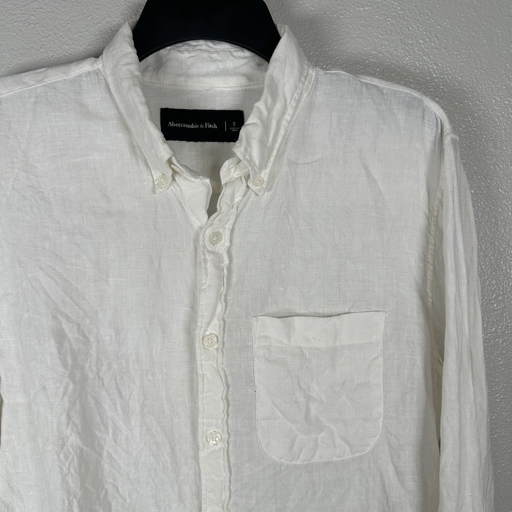 Abercrombie & Fitch Mens Sz Small 100% Linen Long Sleeve Button Down Shirt Ivory